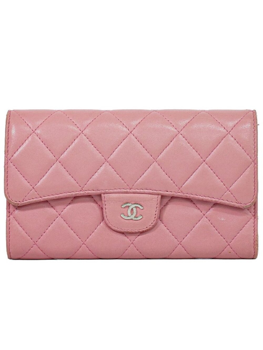 Chanel Quilted CC Logo Trifold Wallet Lambskin Leather Pink